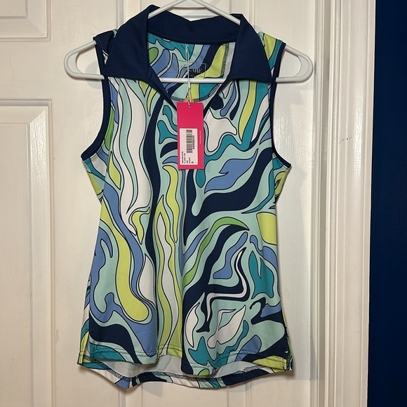 NWT Ana Clare Active Ocean Waves Polyester & Spandex UPF 50 Sleeveless Top S - Picture 2 of 6